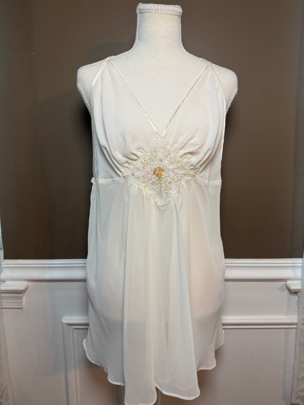 Cinema Etoile Sheer‎ Cream Chemise L Bridal Lace Babydoll Lingerie